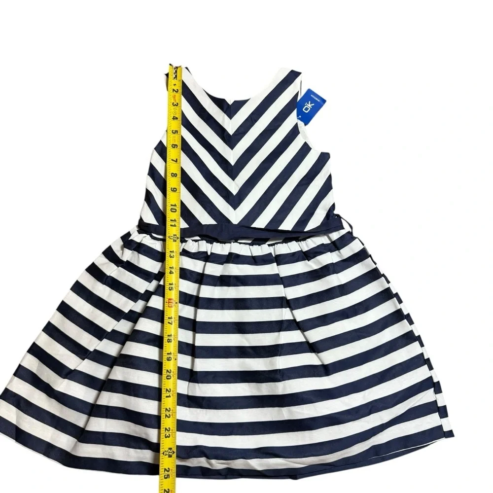 NWT Okaidi Girls Navy White Striped Fit & Flare Sleeveless Dress Size 8Y